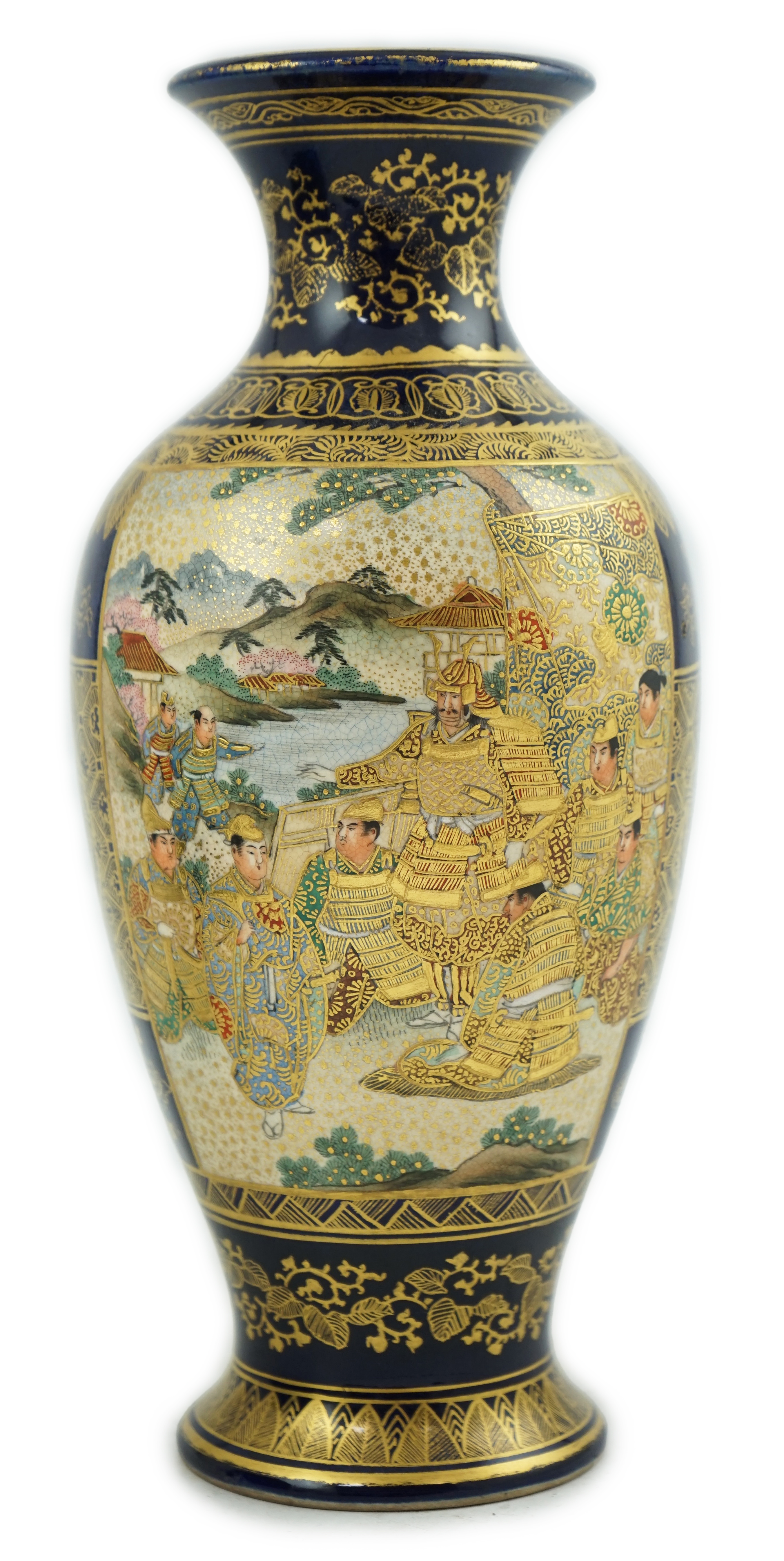 A Japanese Satsuma blue ground ovoid vase, Meiji period